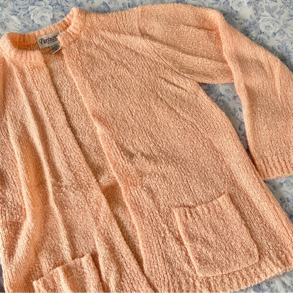 Partners by Mervin Vintage Large Salmon Pink Pocketed Cardigan Long Sleeved Pink